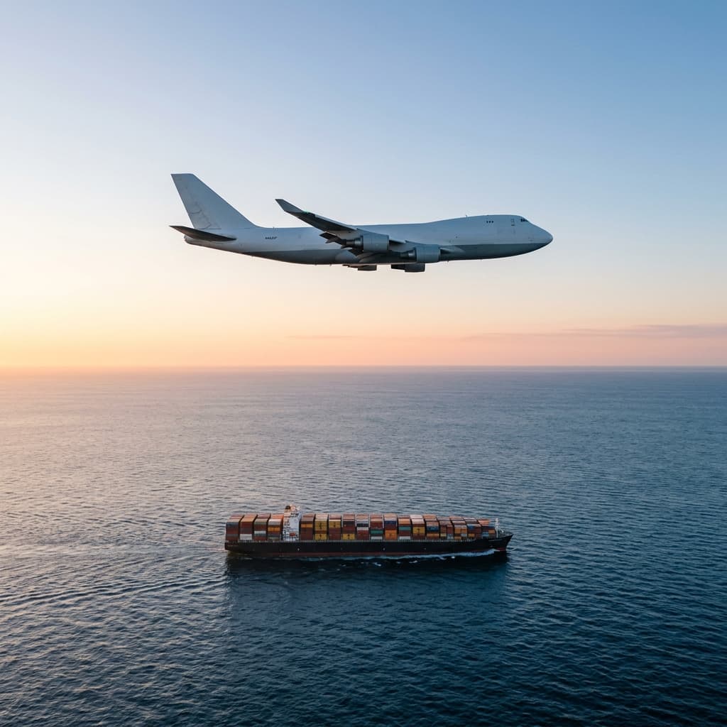 Air freight and sea freight services — cargo aircraft on runway